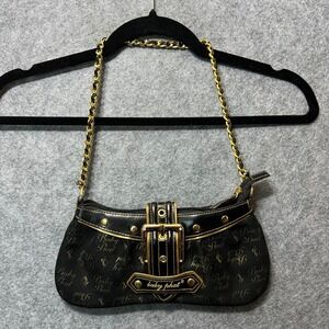 Y2K Baby Phat Black Gold Chain Strap Baguette Shoulder Bag Vintage Logo Purse